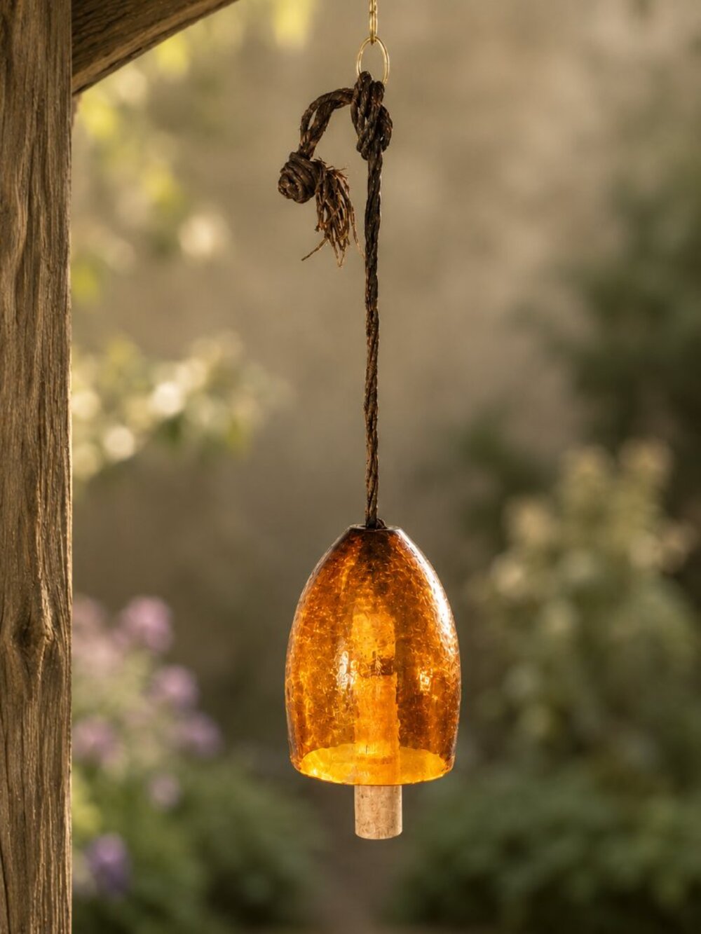 Hand Blown Amber Glass Wind Chime Beautiful Low Sound